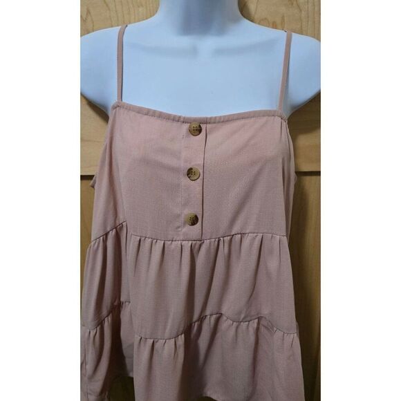 Paper Crane Peach Tiered Tank Top W Buttons Adjustable Straps baby doll - Picture 4 of 4
